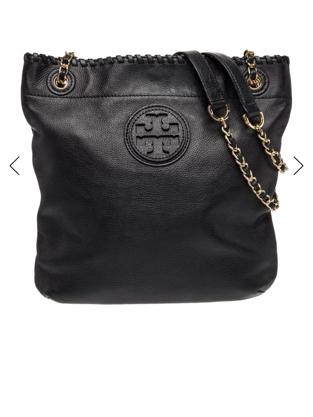 Tory Burch Black Pebbled Leather Chain Shoulder Tote